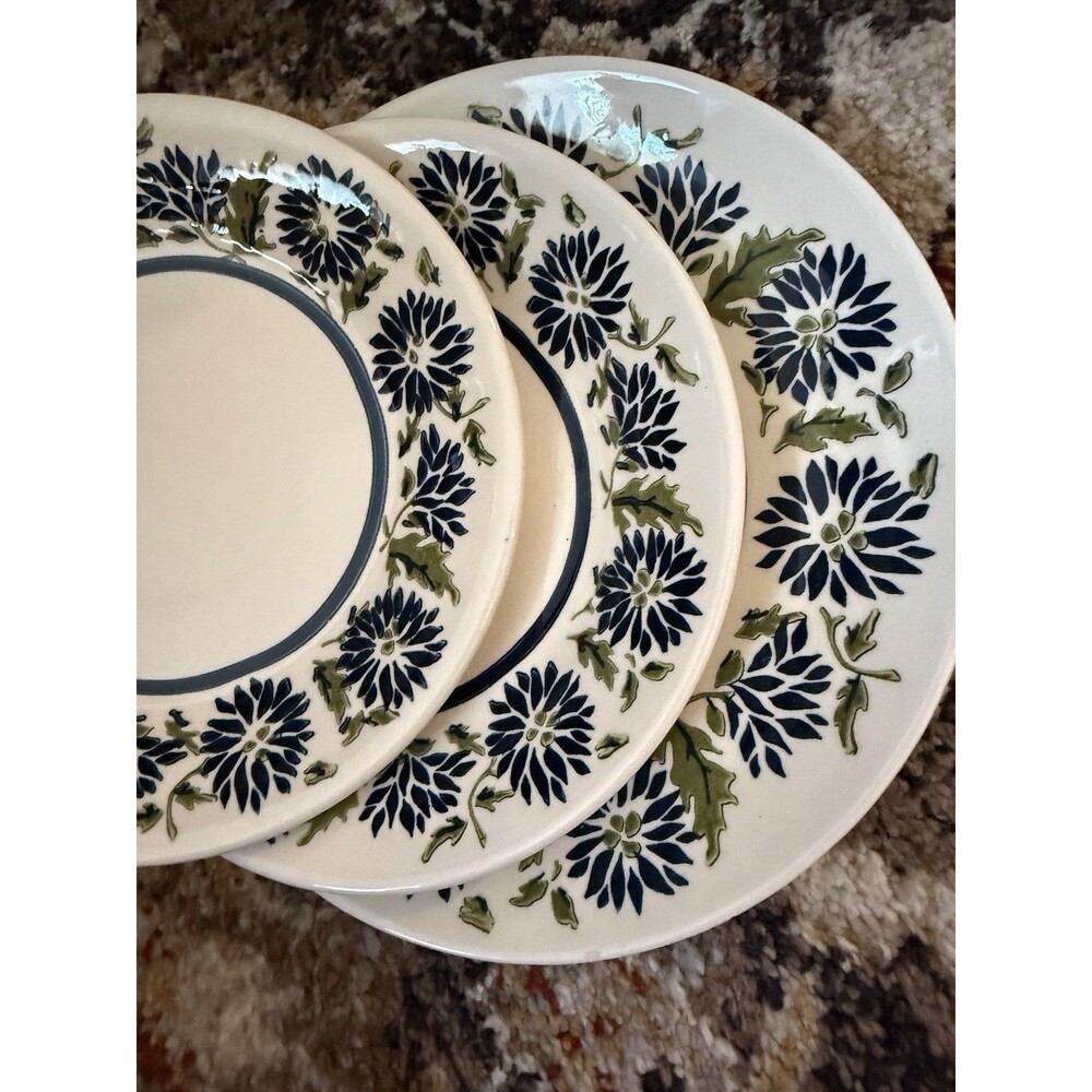 Vtg Lot 3Pc ROYAL CHINA CHRYSANTHEMUMS Blue Flower Bowl/ Dinner &salad plate